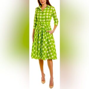 Samantha Sung Green Fuzzy Dot Belted Dress, Size 10